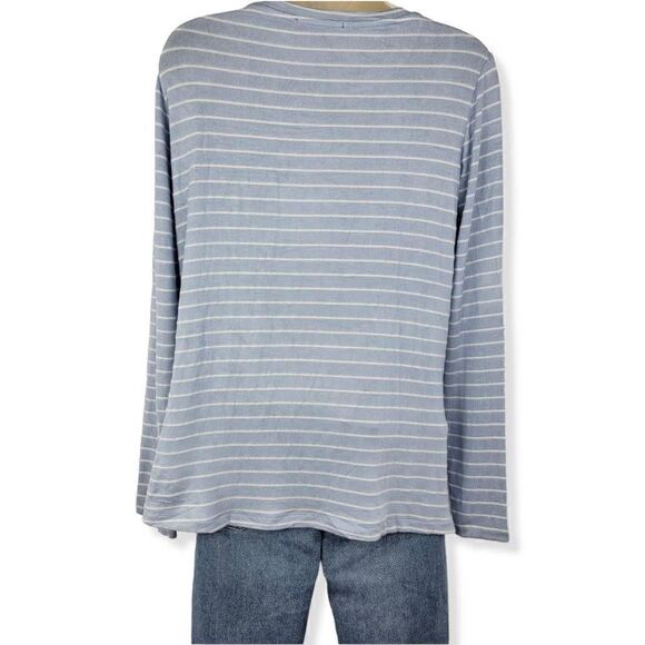 Gibson Blue Striped Tie Front Fleece Sweater Petite Medium - Picture 2 of 2